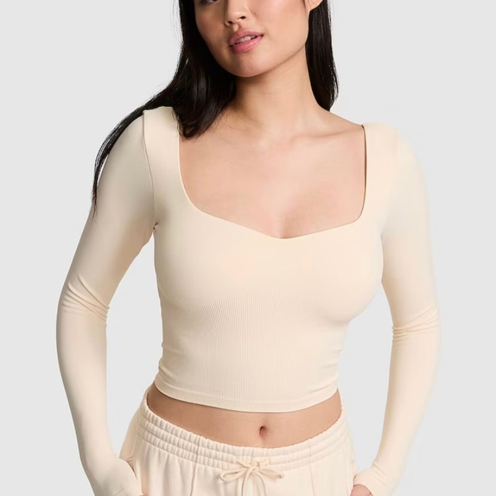 Victoria Secret XXL NWT Cream Square Neck Long Sleeve Crop Top